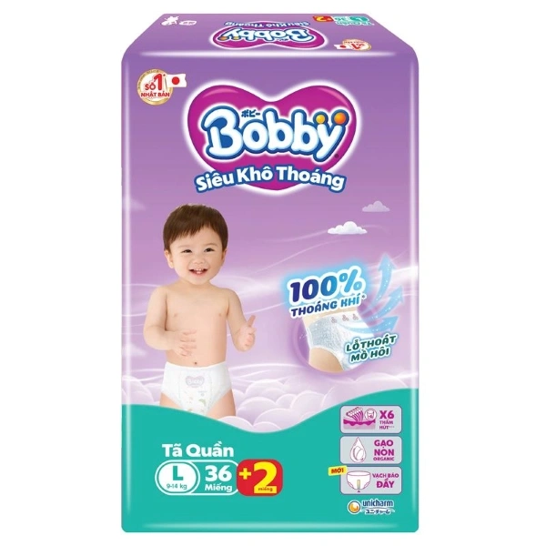 Tã quần Bobby size L 36 + 2 miếng (9 - 14 kg) - Giao bao bì ngẫu nhiên 1