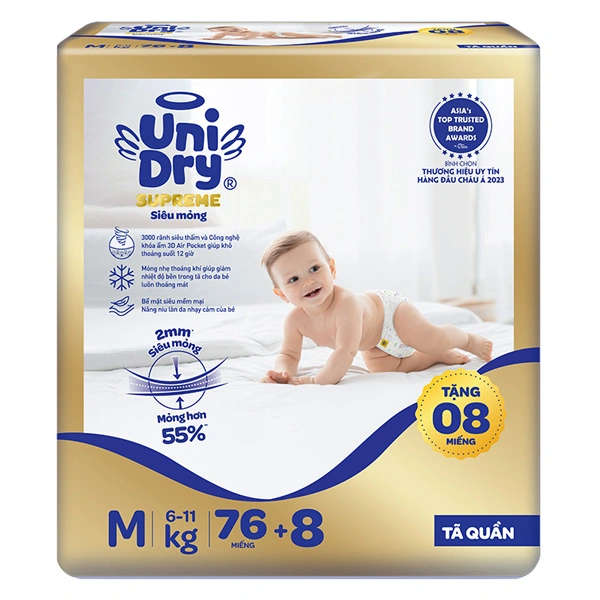 Tã quần Unidry Supreme Thin & Soft size M 76 + 8 miếng (6 - 11 kg) 1