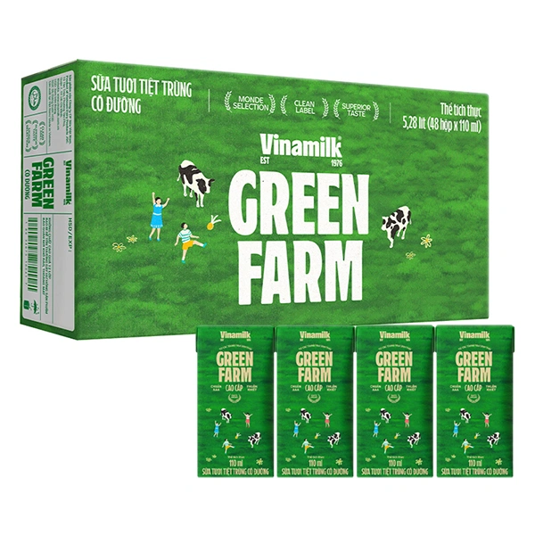 Thùng 48 hộp sữa tươi tiệt trùng Vinamilk Green Farm có đường 110 ml (từ 1 tuổi) 1