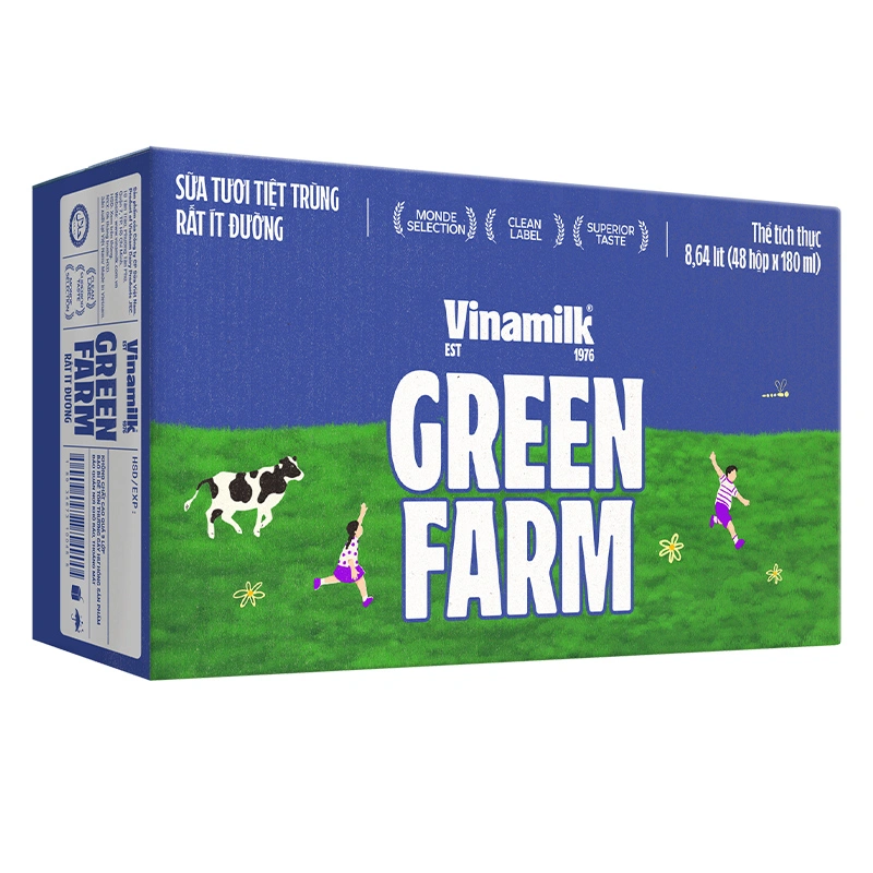 Thùng 48 hộp sữa tươi tiệt trùng Vinamilk Green Farm rất ít đường 180 ml (từ 1 tuổi) 2