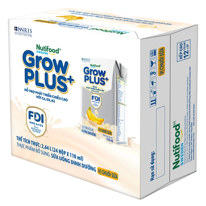 Lốc 4 hộp sữa pha sẵn Nutifood GrowPLUS+ bạc hương chuối 110 ml (từ 1 tuổi) 8