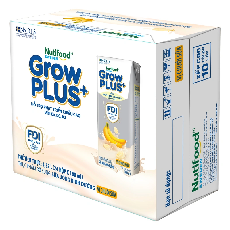 Lốc 4 hộp sữa pha sẵn Nutifood GrowPLUS+ bạc hương chuối 180 ml (từ 1 tuổi) 8