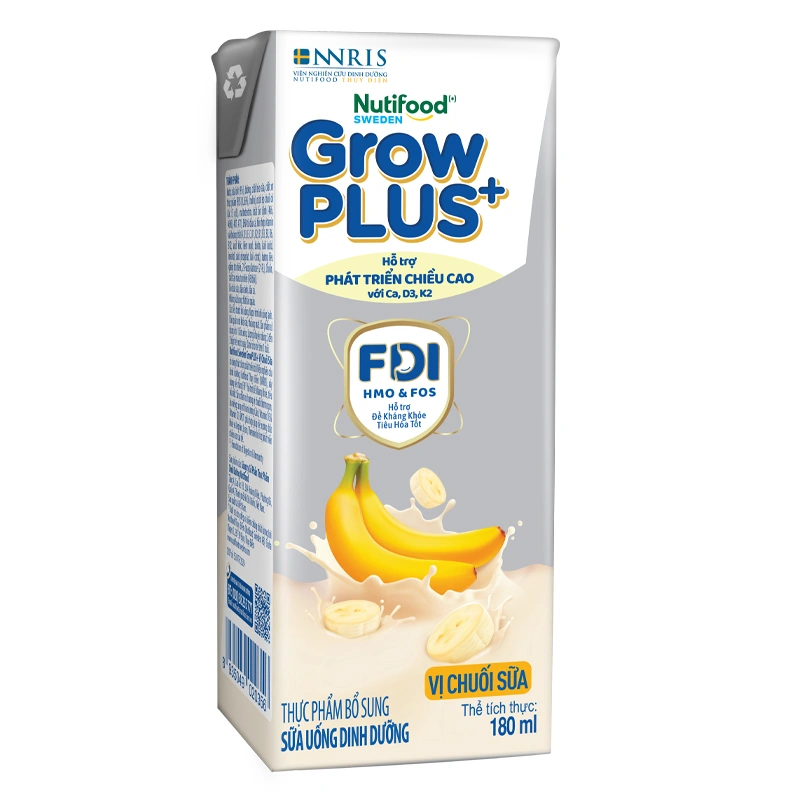 Lốc 4 hộp sữa pha sẵn Nutifood GrowPLUS+ bạc hương chuối 180 ml (từ 1 tuổi) 10