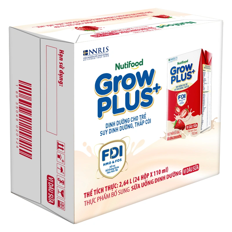 Lốc 4 hộp sữa pha sẵn Nutifood GrowPLUS+ đỏ hương dâu 110 ml cho trẻ suy dinh dưỡng, thấp còi (từ 1 tuổi) 7