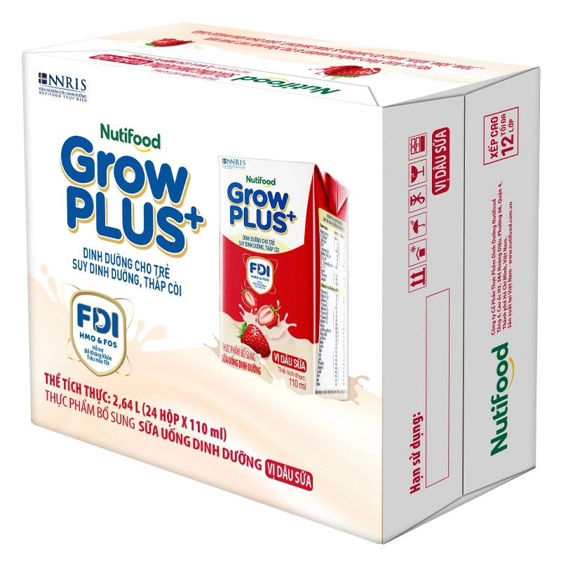 Lốc 4 hộp sữa pha sẵn Nutifood GrowPLUS+ đỏ hương dâu 110 ml cho trẻ suy dinh dưỡng, thấp còi (từ 1 tuổi) 8