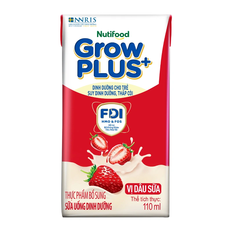 Lốc 4 hộp sữa pha sẵn Nutifood GrowPLUS+ đỏ hương dâu 110 ml cho trẻ suy dinh dưỡng, thấp còi (từ 1 tuổi) 11