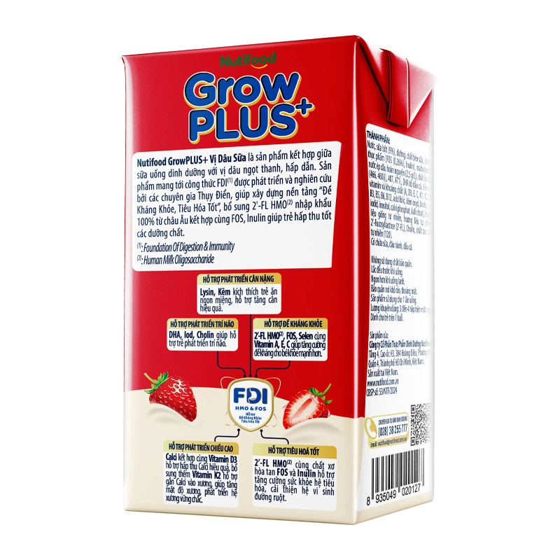 Lốc 4 hộp sữa pha sẵn Nutifood GrowPLUS+ đỏ hương dâu 110 ml cho trẻ suy dinh dưỡng, thấp còi (từ 1 tuổi) 12