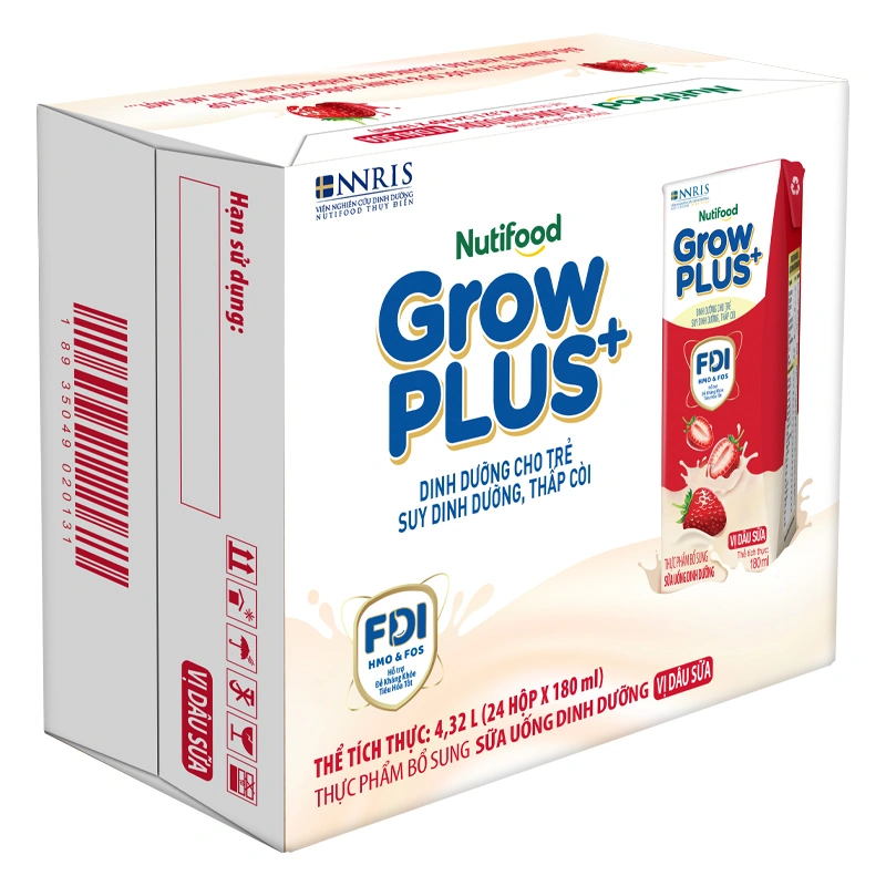 Thùng 24 hộp sữa pha sẵn Nutifood GrowPLUS+ đỏ hương dâu 180 ml cho trẻ suy dinh dưỡng, thấp còi (từ 1 tuổi) 2