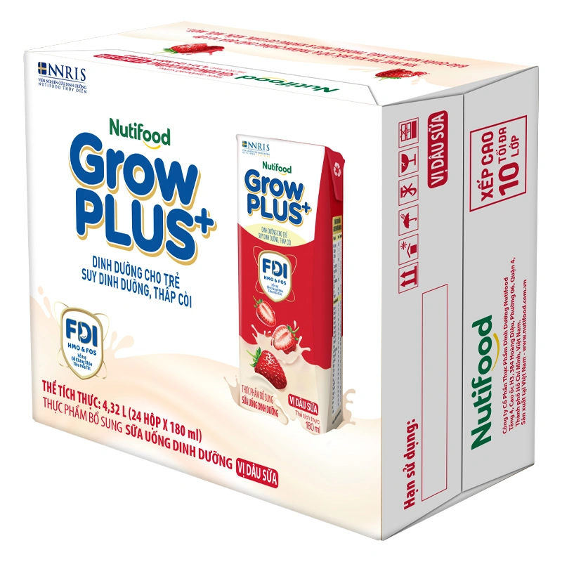Thùng 24 hộp sữa pha sẵn Nutifood GrowPLUS+ đỏ hương dâu 180 ml cho trẻ suy dinh dưỡng, thấp còi (từ 1 tuổi) 3