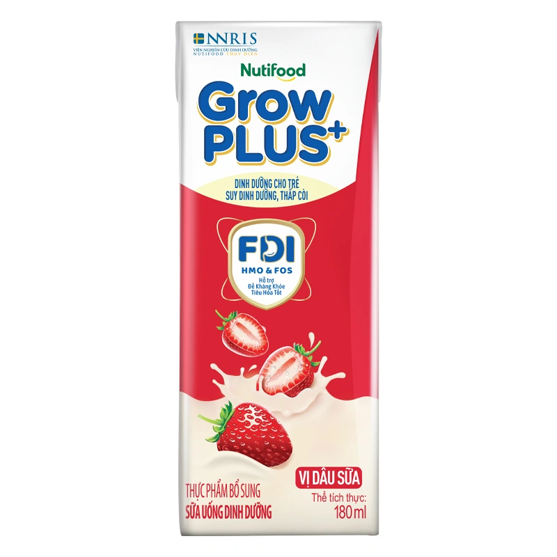 Thùng 24 hộp sữa pha sẵn Nutifood GrowPLUS+ đỏ hương dâu 180 ml cho trẻ suy dinh dưỡng, thấp còi (từ 1 tuổi) 6