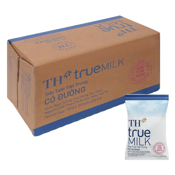 Thùng 48 bịch sữa tươi tiệt trùng TH true MILK có đường 220 ml (từ 1 tuổi) 1