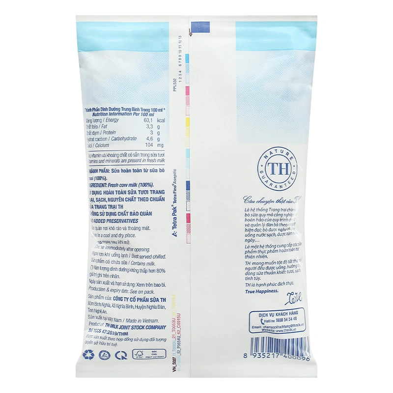 Thùng 48 bịch sữa tươi tiệt trùng TH true MILK không đường 220 ml (từ 1 tuổi) 5