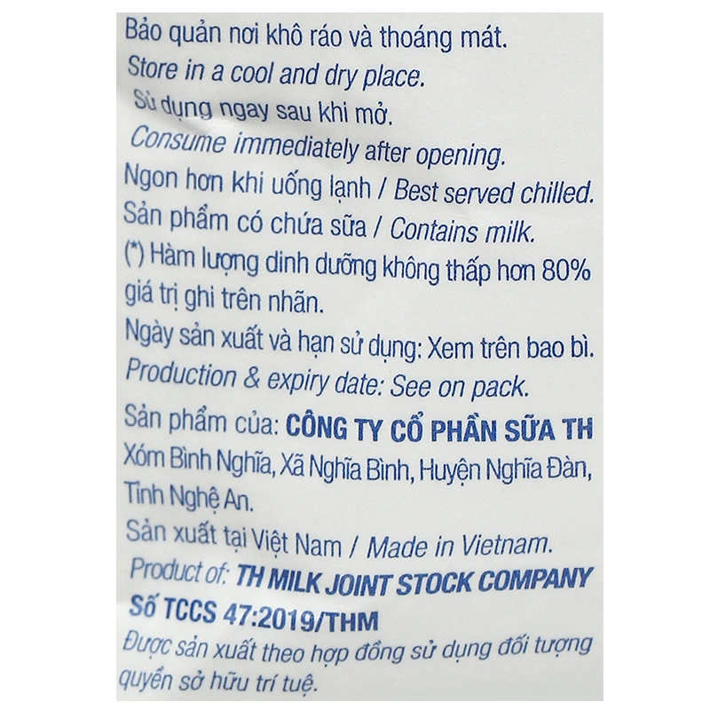 Thùng 48 bịch sữa tươi tiệt trùng TH true MILK không đường 220 ml (từ 1 tuổi) 9