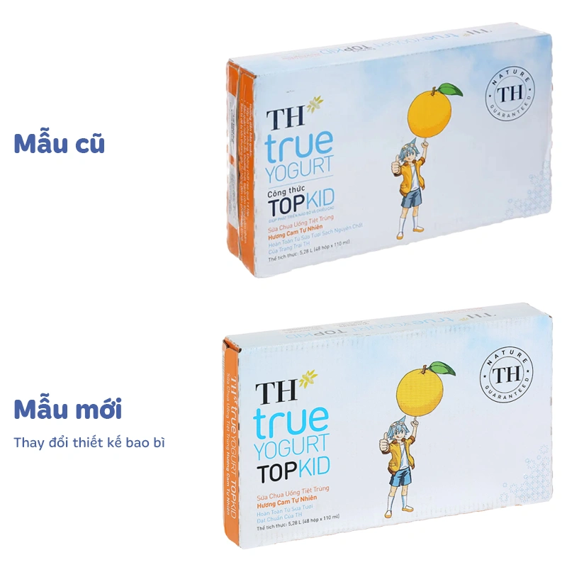Thùng 48 hộp sữa chua uống tiệt trùng TH true YOGURT TOPKID vị cam 110 ml (từ 2 tuổi) - Giao bao bì ngẫu nhiên 2