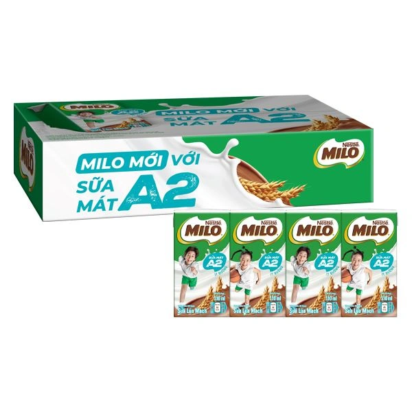 Thùng 48 hộp thức uống lúa mạch Nestlé Milo A2 ít đường