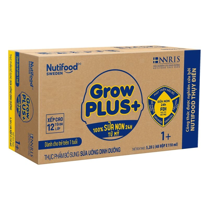 Thùng 48 hộp sữa non pha sẵn Nutifood GrowPLUS+ vàng 1+ hương vani 110 ml (1 - 2 tuổi) 2