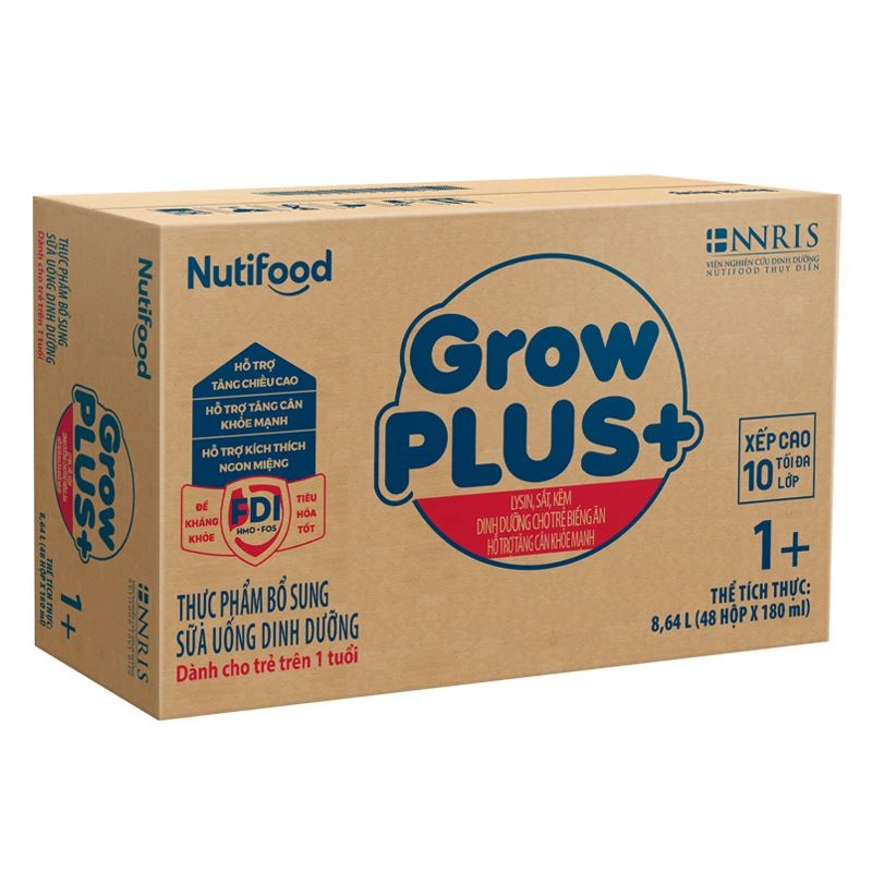 Lốc 4 hộp sữa pha sẵn Nutifood GrowPLUS+ 1+ xanh hương vani 180 ml cho trẻ biếng ăn (1 - 2 tuổi) 10