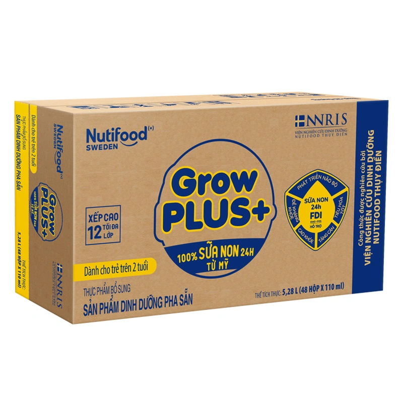 Lốc 4 hộp sữa non pha sẵn Nutifood GrowPLUS+ vàng hương vani 110 ml (từ 2 tuổi) 11