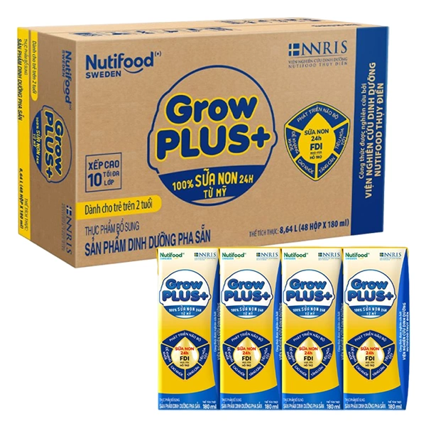 Thùng 48 hộp sữa non pha sẵn Nutifood GrowPLUS+ vàng