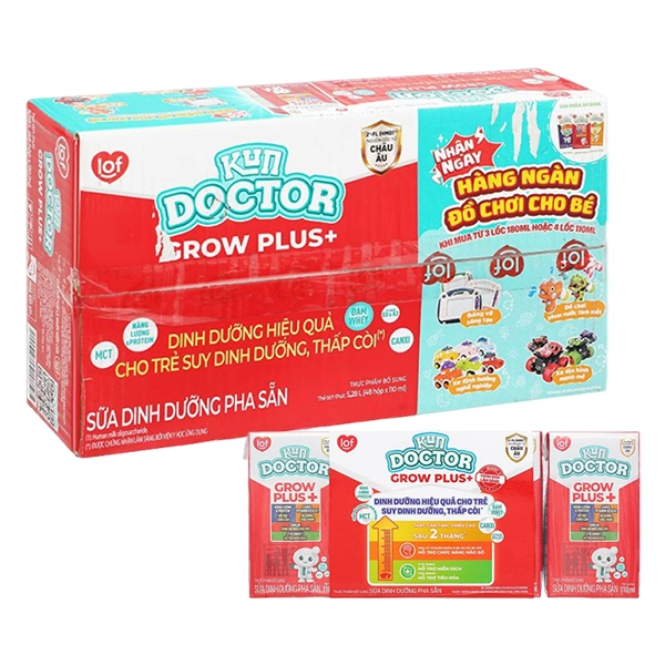 Thùng 48 hộp sữa pha sẵn Kun Doctor Grow Plus+ hương vani 110 ml cho trẻ suy dinh dưỡng, thấp còi (từ 1 tuổi) 1
