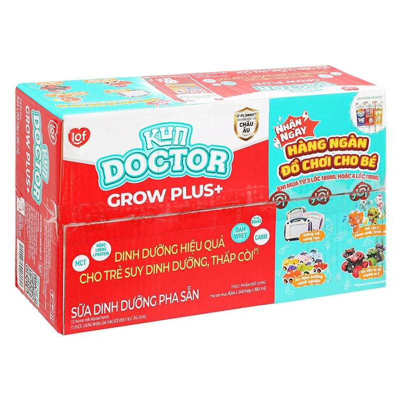 Thùng 48 hộp sữa pha sẵn Kun Doctor Grow Plus+ hương vani 180 ml cho trẻ suy dinh dưỡng, thấp còi (từ 1 tuổi) 2