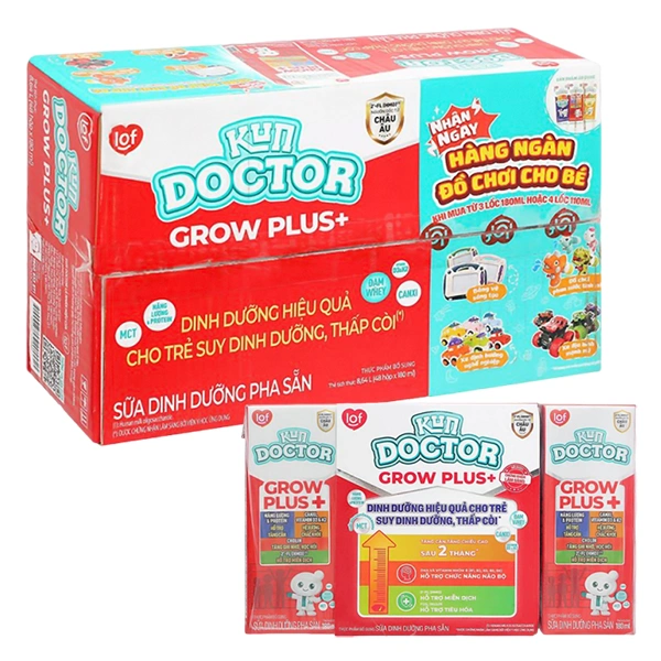 Thùng 48 hộp sữa pha sẵn Kun Doctor Grow Plus+ hương vani 180 ml cho trẻ suy dinh dưỡng, thấp còi (từ 1 tuổi) 1