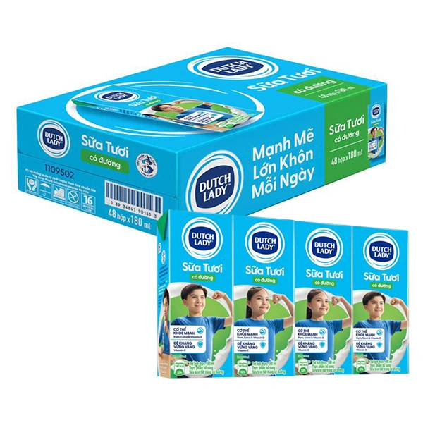 Thùng 48 hộp sữa tươi tiệt trùng Dutch Lady có đường 180 ml (từ 1 tuổi) - Giao bao bì ngẫu nhiên 1