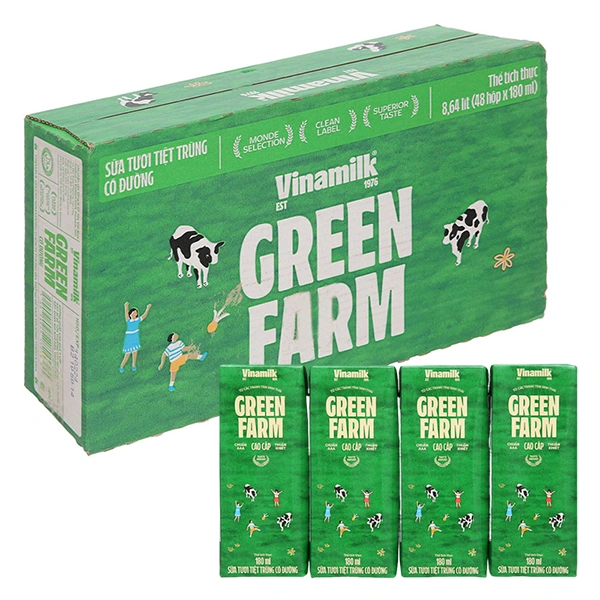 Thùng 48 hộp sữa tươi Vinamilk Green Farm có đường 180 ml (từ 1 tuổi) 1