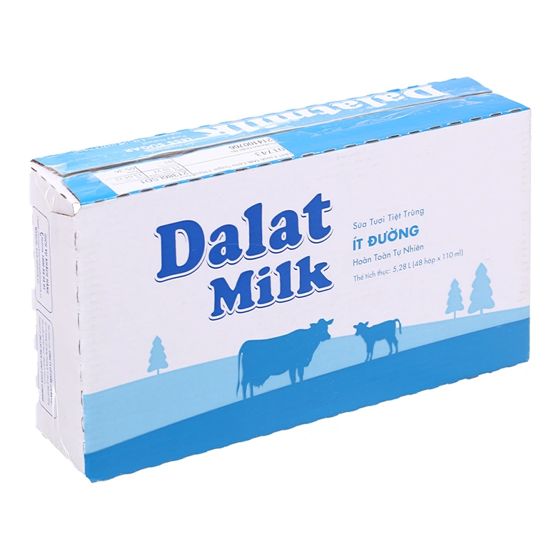 Lốc 4 hộp sữa tươi tiệt trùng Dalat Milk ít đường 110 ml (từ 1 tuổi) 12