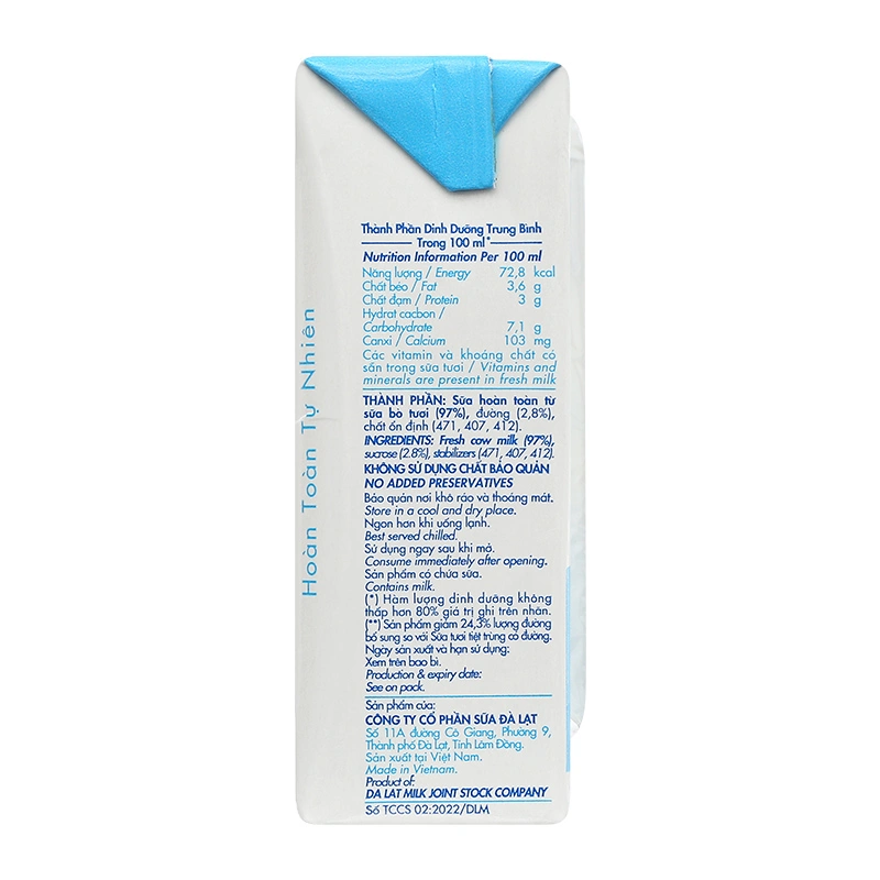 Lốc 4 hộp sữa tươi tiệt trùng Dalat Milk ít đường 110 ml (từ 1 tuổi) 21
