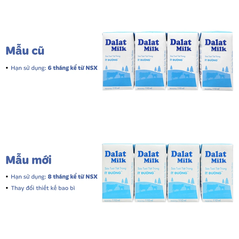 Lốc 4 hộp sữa tươi tiệt trùng Dalat Milk ít đường 110 ml (từ 1 tuổi) 13