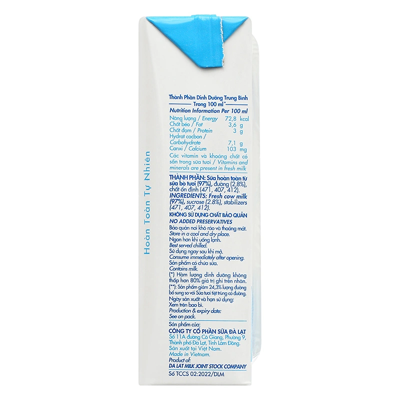 Thùng 48 hộp sữa tươi tiệt trùng Dalat Milk ít đường 180 ml (từ 1 tuổi) 11