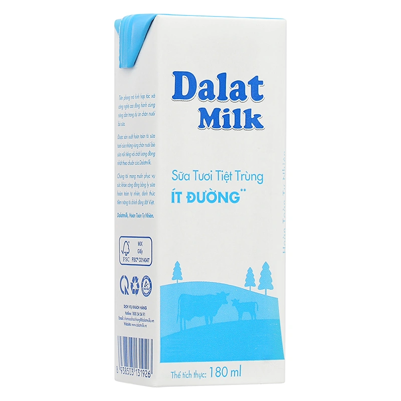 Thùng 48 hộp sữa tươi tiệt trùng Dalat Milk ít đường 180 ml (từ 1 tuổi) 7