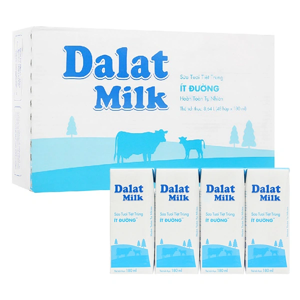 Thùng 48 hộp sữa tươi tiệt trùng Dalat Milk ít đường 180 ml (từ 1 tuổi) 1