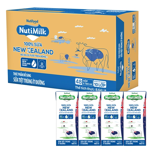 Thùng 48 hộp sữa tiệt trùng Nutimilk New Zealand ít đường 180 ml (từ 1 tuổi) 1