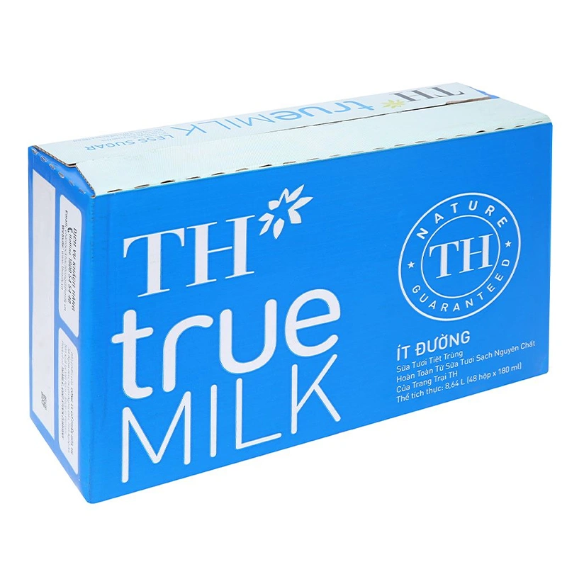 Lốc 4 hộp sữa tươi tiệt trùng TH true MILK ít đường 180 ml (từ 1 tuổi) 12