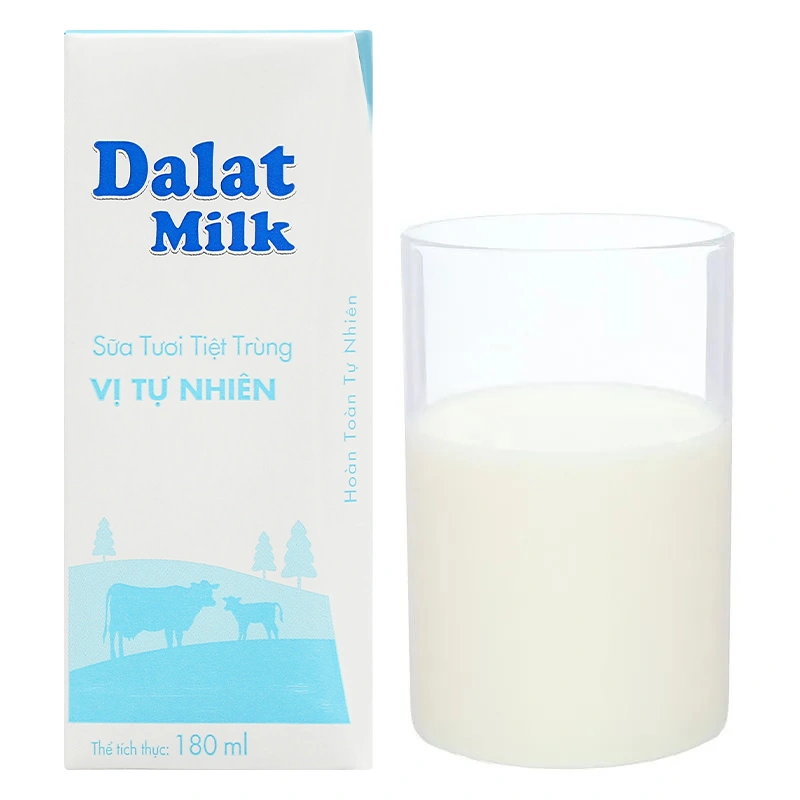 Lốc 4 hộp sữa tươi tiệt trùng Dalat Milk không đường 180 ml (từ 1 tuổi) 24