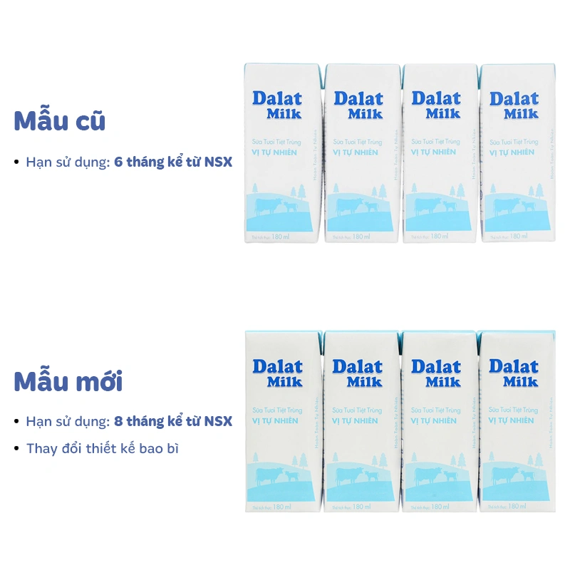 Lốc 4 hộp sữa tươi tiệt trùng Dalat Milk không đường 180 ml (từ 1 tuổi) 15