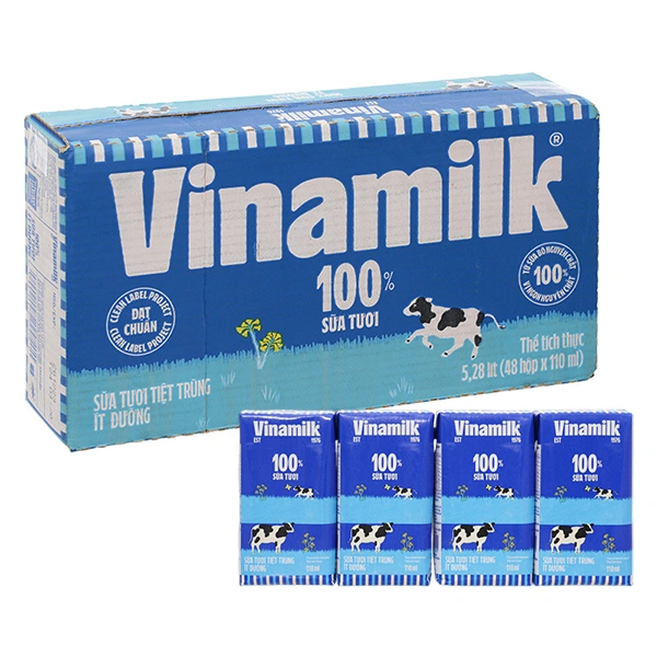 Thùng 48 hộp sữa tươi tiệt trùng Vinamilk ít đường 110 ml (từ 1 tuổi) 1