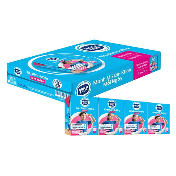 Thùng 48 hộp sữa tiệt trùng Dutch Lady có đường hương dâu 110 ml (từ 1 tuổi) - Giao bao bì ngẫu nhiên 1