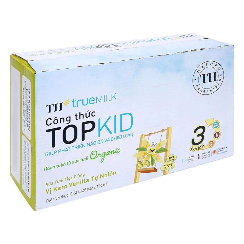 Lốc 4 hộp sữa tươi tiệt trùng TH true MILK TOPKID Organic có đường hương kem vanilla tự nhiên 180 ml (từ 1 tuổi) 11
