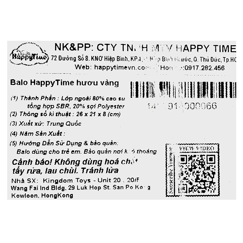 Balo cho bé mẫu giáo HappyTime hươu vàng 11