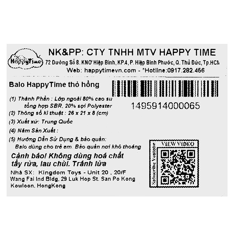 Balo cho bé mẫu giáo HappyTime thỏ hồng 10