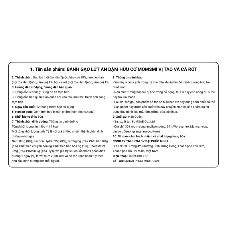 Bánh gạo lứt ăn dặm MOMSMI vị khoai lang tím gói 30g (từ 6 tháng) 9