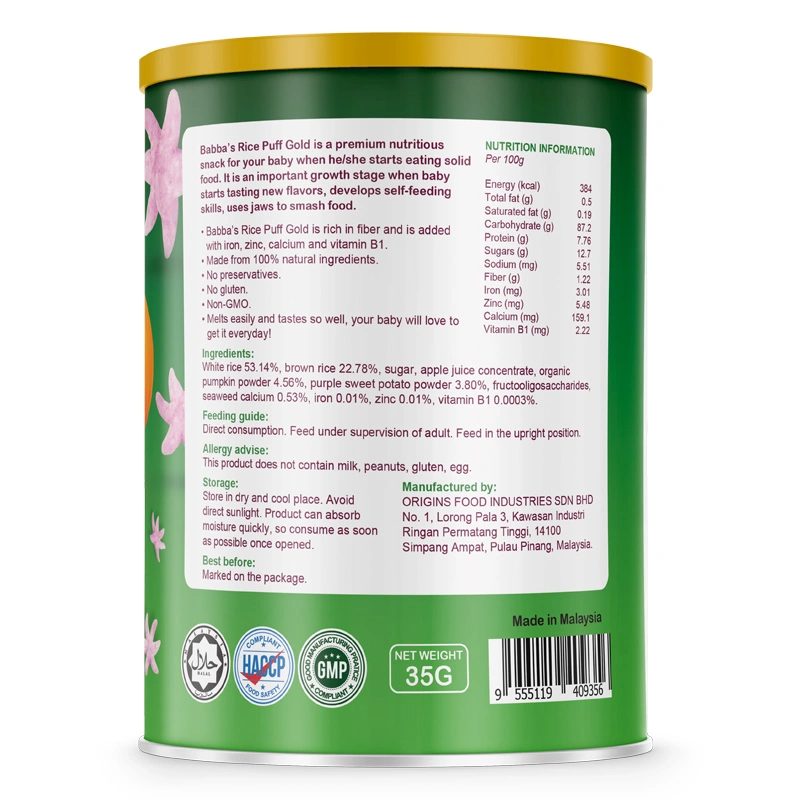 Bánh gạo ăn dặm Babba's Gold vị khoai lang, bí đỏ lon 35g (từ 6 tháng) 2