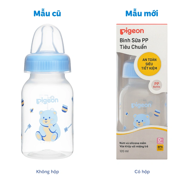 Bình sữa nhựa PP Pigeon cổ hẹp 120 ml - Hình gấu (0 - 4 tháng) 2