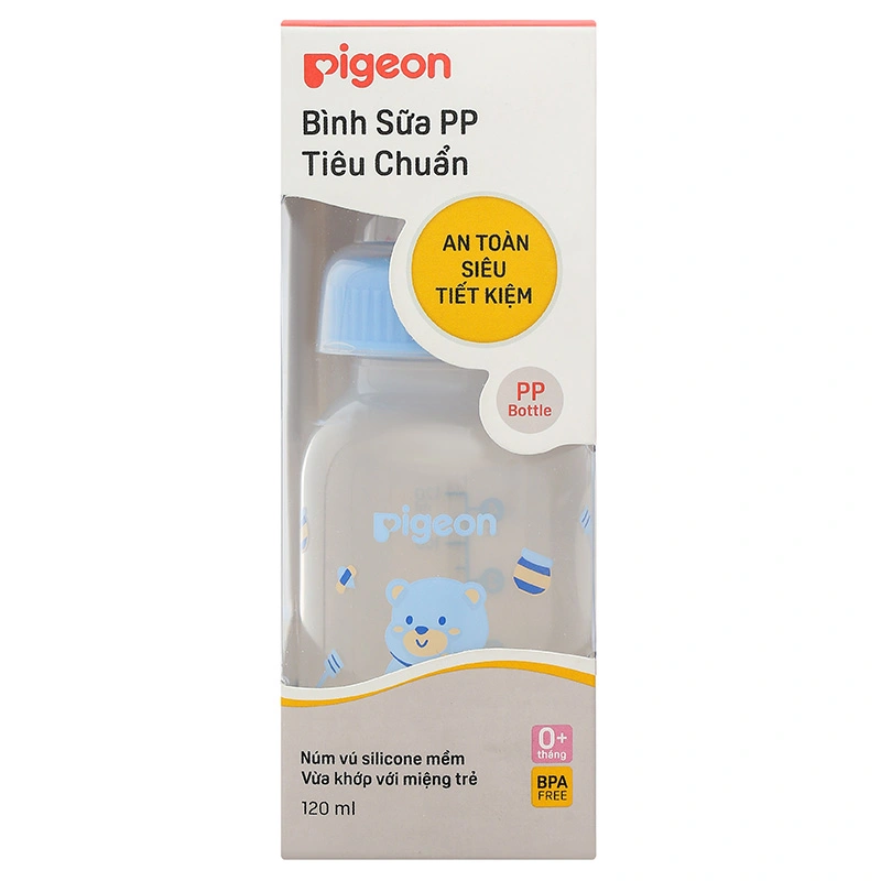 Bình sữa nhựa PP Pigeon cổ hẹp 120 ml - Hình gấu (0 - 4 tháng) 12