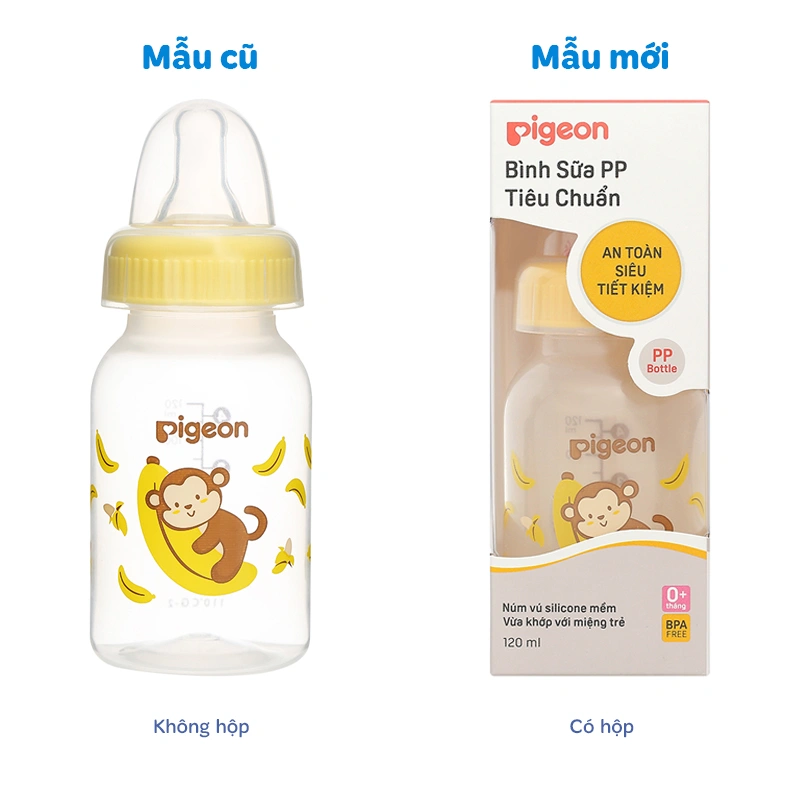 Bình sữa nhựa PP Pigeon cổ hẹp 120 ml - Hình khỉ (0 - 4 tháng) 2