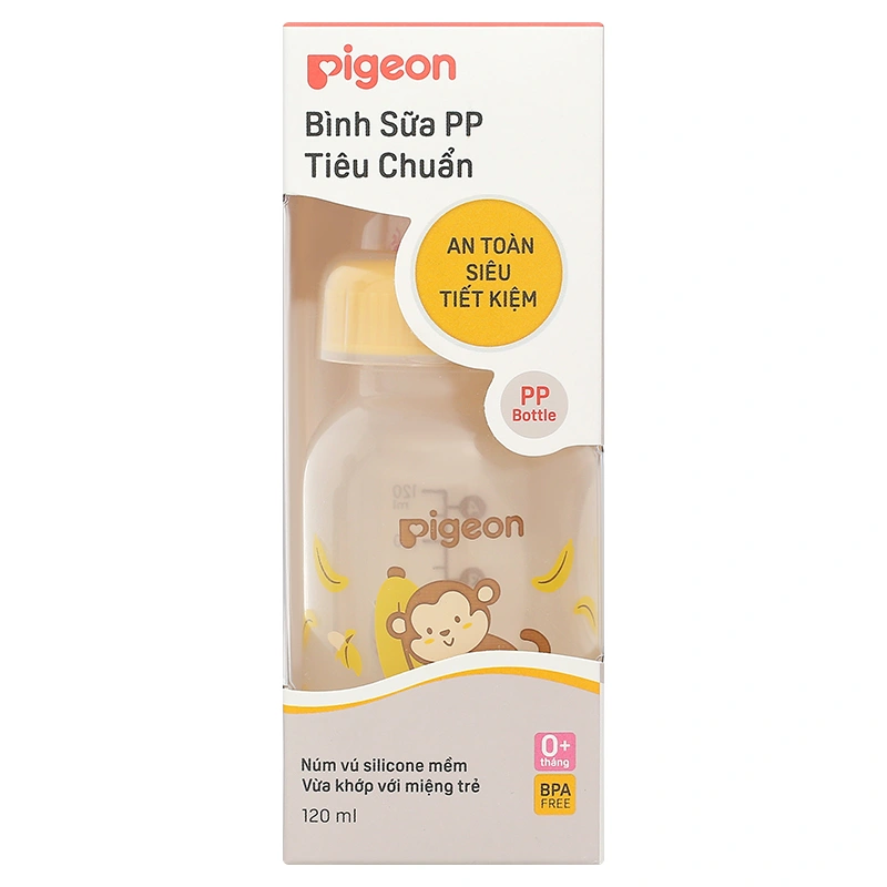 Bình sữa nhựa PP Pigeon cổ hẹp 120 ml - Hình khỉ (0 - 4 tháng) 12