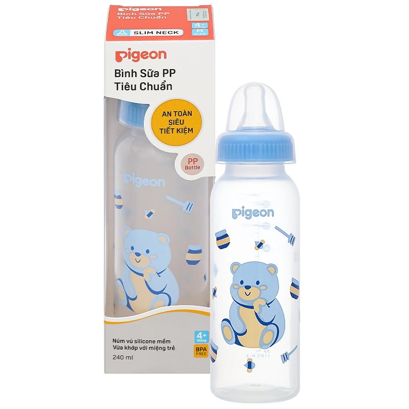 Bình sữa nhựa PP Pigeon cổ hẹp 120 ml - Hình gấu (0 - 4 tháng) 27